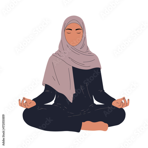 Woman in hijab sitting in a yoga pose.
