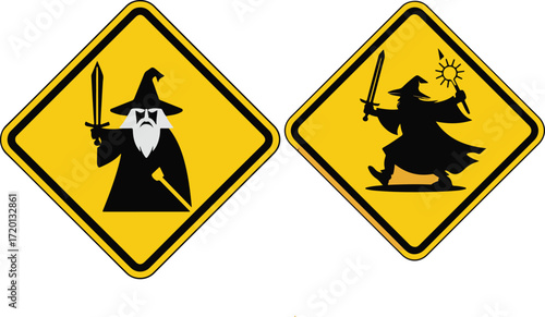 fantasy wizard warning road sign design