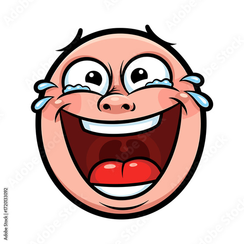 A cartoon face with tears of joy streaming from its eyes, laughing uncontrollably with its mouth wide open.