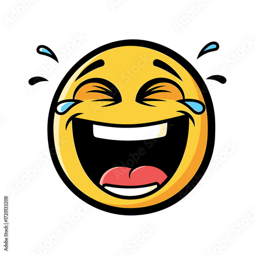 A yellow emoji face crying with tears of joy from laughing hysterically.
