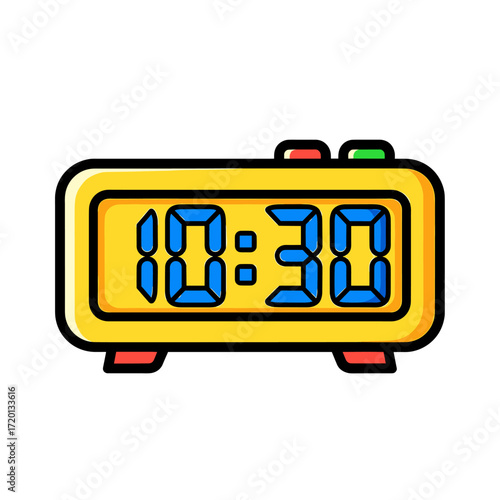 Digital alarm clock displaying the time 10:30, yellow colored, with a simple design.