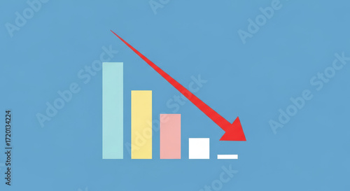 Downward Trend Bar Chart with Red Arrow.