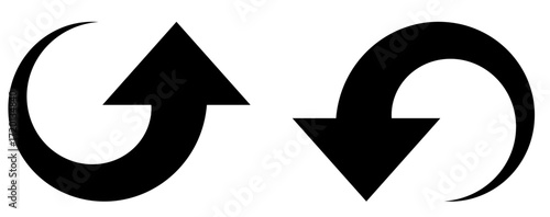 "Vector illustration of two curved arrows in opposite directions. Representing rotation, reverse movement, and dynamic flow in a modern design."