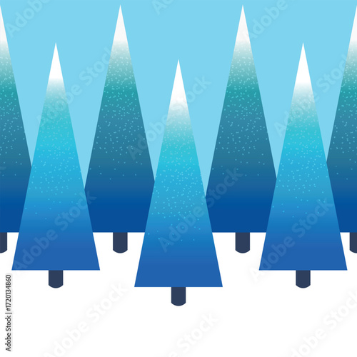 New Year's winter card with a landscape. Snow-covered fir trees in a flat geometric style seamless postcard pattern
