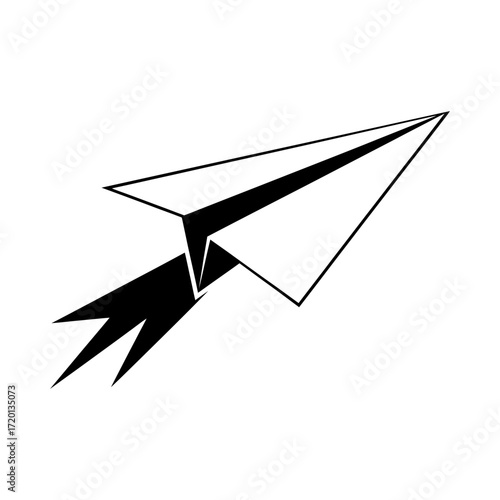 Paper airplane with black trail silhouette vector illustration