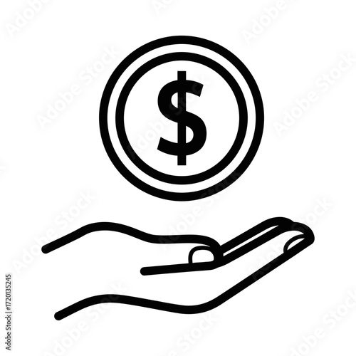 Hand holding a coin with dollar sign silhouette vector illustration