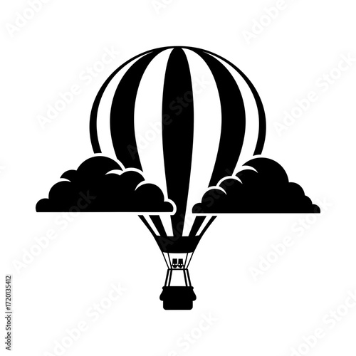 Hot air balloon with clouds silhouette vector illustration