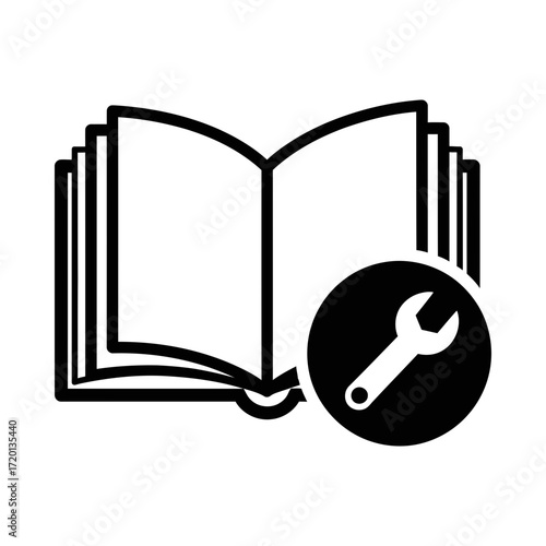 Open manual book with wrench icon silhouette vector illustration