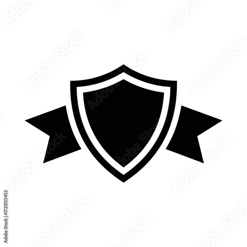 Black shield with ribbon icon silhouette vector illustration