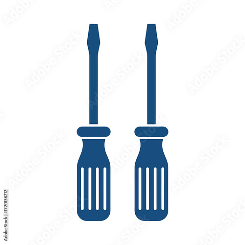Two blue screwdrivers illustration vector on white background symbolizing home improvement and construction projects with repair tool equipment