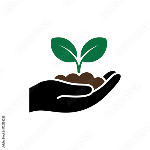 Hand holding seedling symbolizing new beginnings growth and environmental care concept graphic illustration for websites and print designs