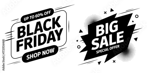 Black Friday and Big Sale Vector Graphics with Discounts and Special Offers perfect for your marketing campaigns and seasonal promotions
