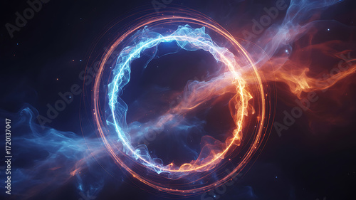 Elemental Fire and Ice Energy Ring – Abstract Flame & Frost Circle Art. 