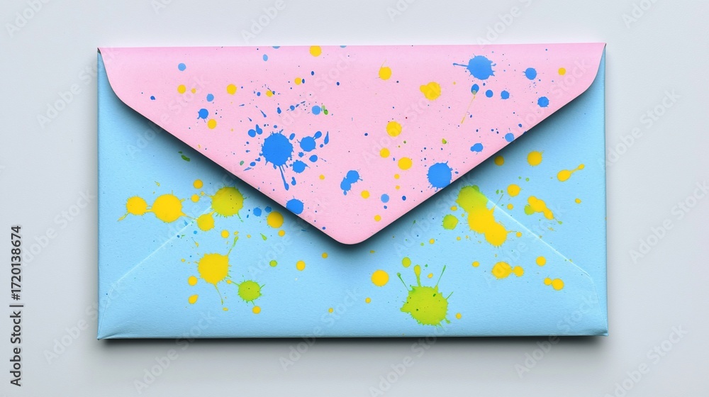 Fototapeta premium Colorful envelope with paint splatter design