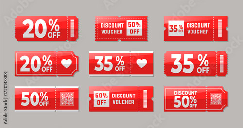 Vector art of set of red discount coupons