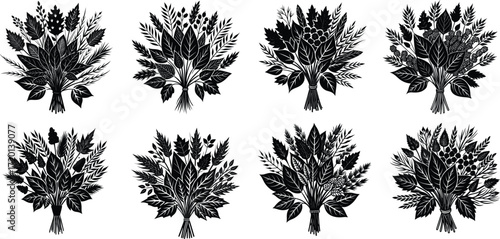 Autumn Leaf Bouquet Vector Set Silhouette