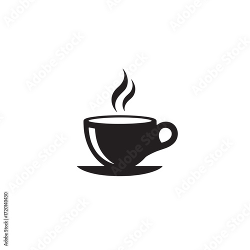 Minimalist Black and White Coffee Cup Icon with Steam Design