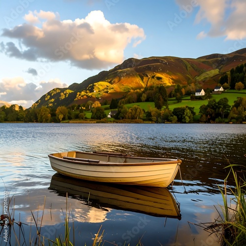 Serene lake scene at autumn sunset