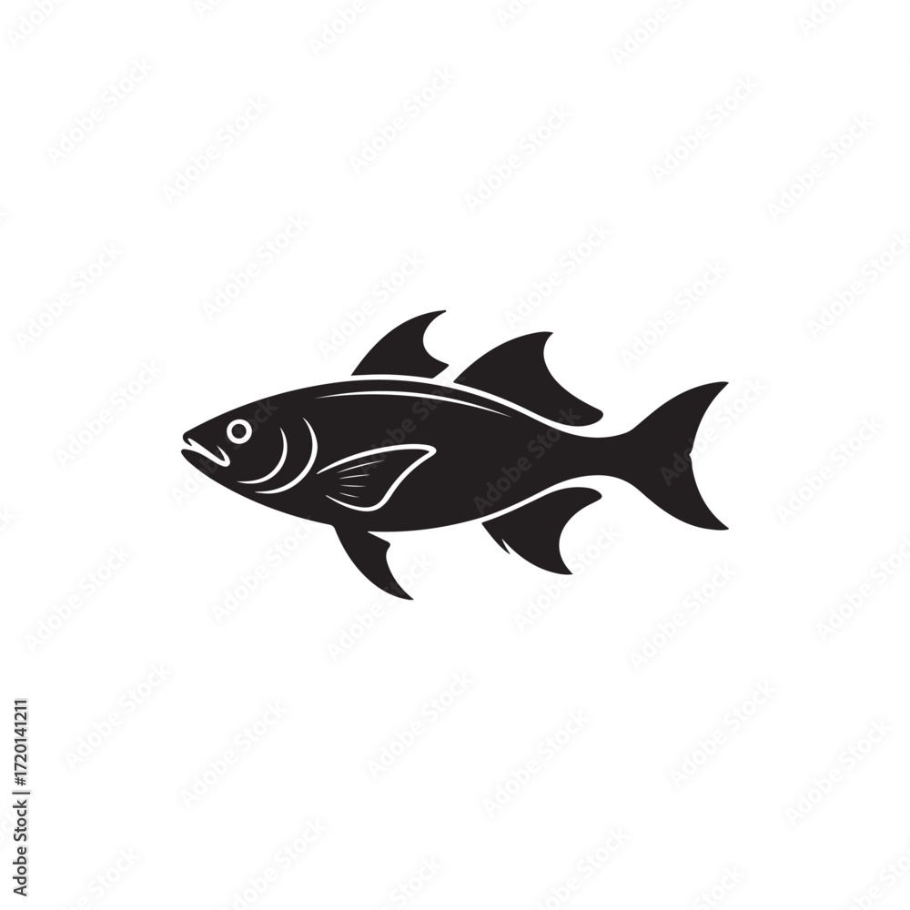 Naklejka premium Fish Icon in Black Silhouette Minimalist Design`