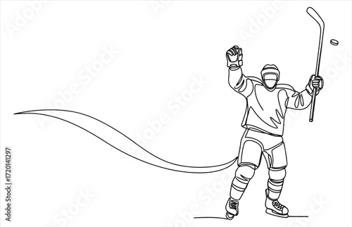 Vector art of hockey player celebrating a goal with stick raised, a dynamic illustration for sportsthemed designs, posters, or event promotions
