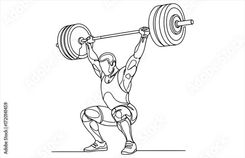 Vector art of continuous line drawing of a strong athlete lifting heavy barbell weightlifting sport, powerlifting, exercise, workout, healthy lifestyle concept