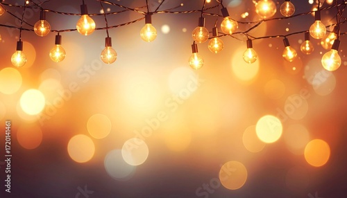 Warm string lights create cozy bokeh effect against soft, glowing background
