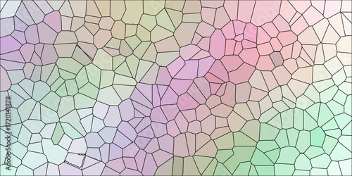 Abstract geometric pattern with pastel colors and black outlines creating a mosaic of irregular polygons