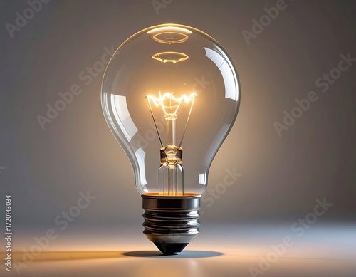 Illuminating light bulb shining brightly on a soft gradient background