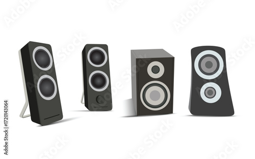 speaker icon in monochrome style isolated on white background. Concept of music.
Set of different sound speakers, Illustration of music speaker vector.