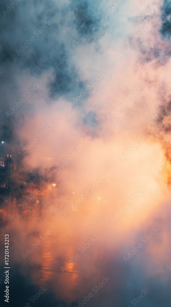 Obraz premium Envision a magical cityscape bathed in soft light, with a delicate haze enveloping towering structures. Designed to evoke serenity and awe, this dreamy urban scene transports viewers to a tranquil,