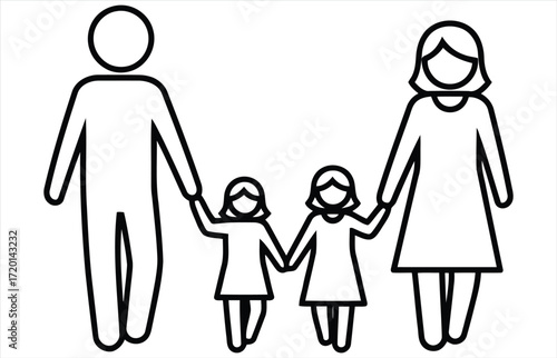 Vector art of a simple yet heartwarming illustration of a family holding hands, ideal for representing love, unity, and familial bonds