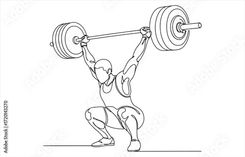 Illustration of a weightlifter, performing a snatch, emphasizing strength and athleticism, perfect for fitness or sportsrelated content