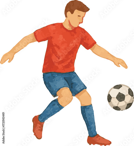 Vector watercolor cartoon illustration of a soccer player