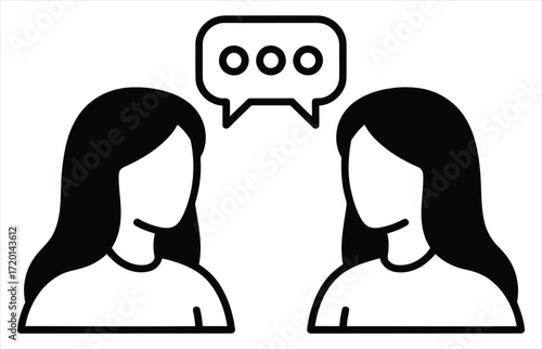 Vector art of two women are talking with a speech bubble above their heads, they are having a conversation and discussing ideas, sharing thoughts and opinions