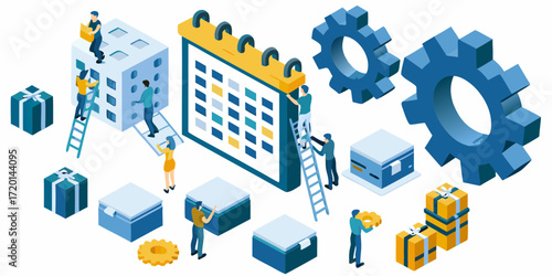 Teamwork and collaboration for project planning and task management with calendar and gears