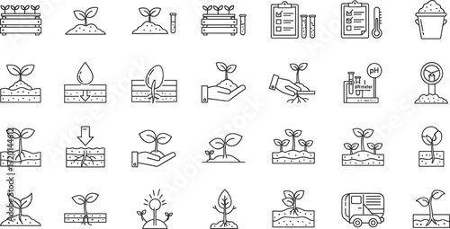 Planting Process Seedling Growth, Testing, and Experimentation Icons