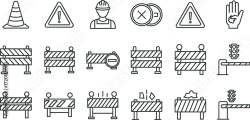 Collection of Linear Road Construction and Safety Icons, Perfect for Web or Print Design Projects