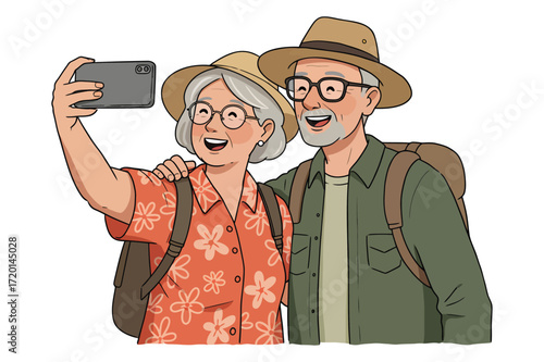 Elderly Couple Taking a Selfie While Traveling Together