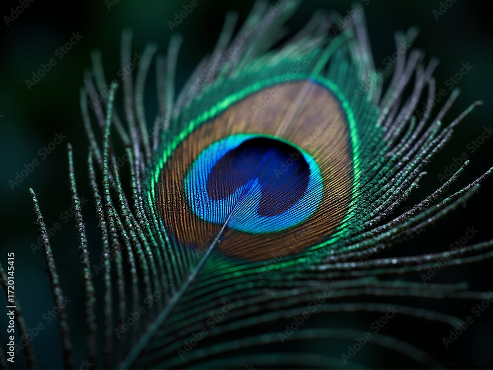 Naklejka premium Close-up view of a peacock feather with vibrant colors Generative AI