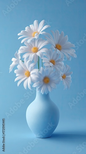 White daisies in blue vase