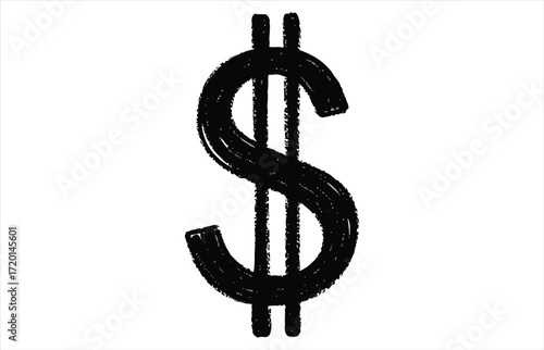 Vector art of a handdrawn dollar sign with a rough, textured appearance, the symbol represents money, finance, and economic value