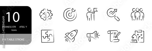 Business Strategy Icons Set – Editable Stroke Innovation and Planning Vector Pack