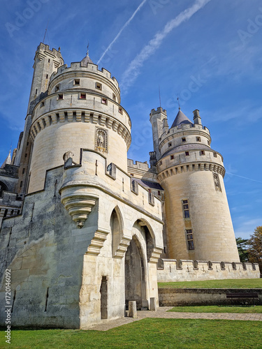 Chateau de Pierrefonds romanticized french medieval architecture with imposing towers and battlements, Oise, France