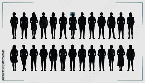 Diverse group of business professionals standing in rows silhouette
