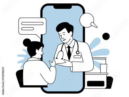 Professional doctor providing online consultation via smartphone, offering medical advice and virtual healthcare for patient, modern telehealth solution