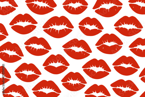 Red Lipstick Kiss Marks Pattern on Transparent Background for Fashion and Beauty Design