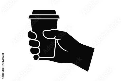 Hand holding a disposable coffee cup silhouette