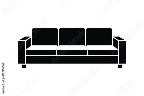 Simple black silhouette of a modern three seater sofa