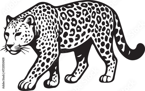 Black and White Leopard Illustration – Hand Drawn Wild Animal Vector Art