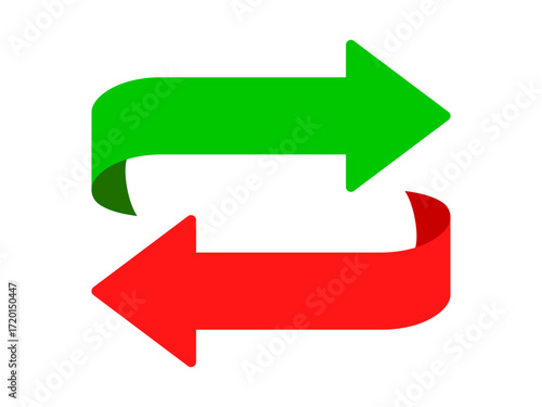 Green and red bi-directional arrow diagram symbolizing reversible or reciprocal processes. Clipart image.